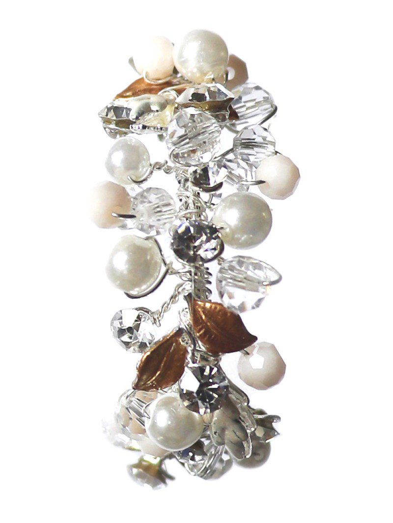 Poirier. NC-1340. Øreringe med blade, perler, krystaller og rhinsten. Fås i gyld og i kombinationen guld/sølv.