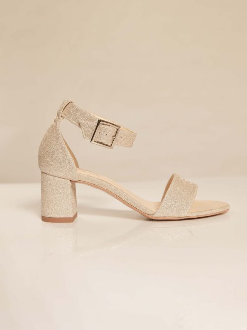 Bianco Evento. Avalia model Carrie S. Glittersko med åben tå, ankel rem og 6 cm blokhæl.
