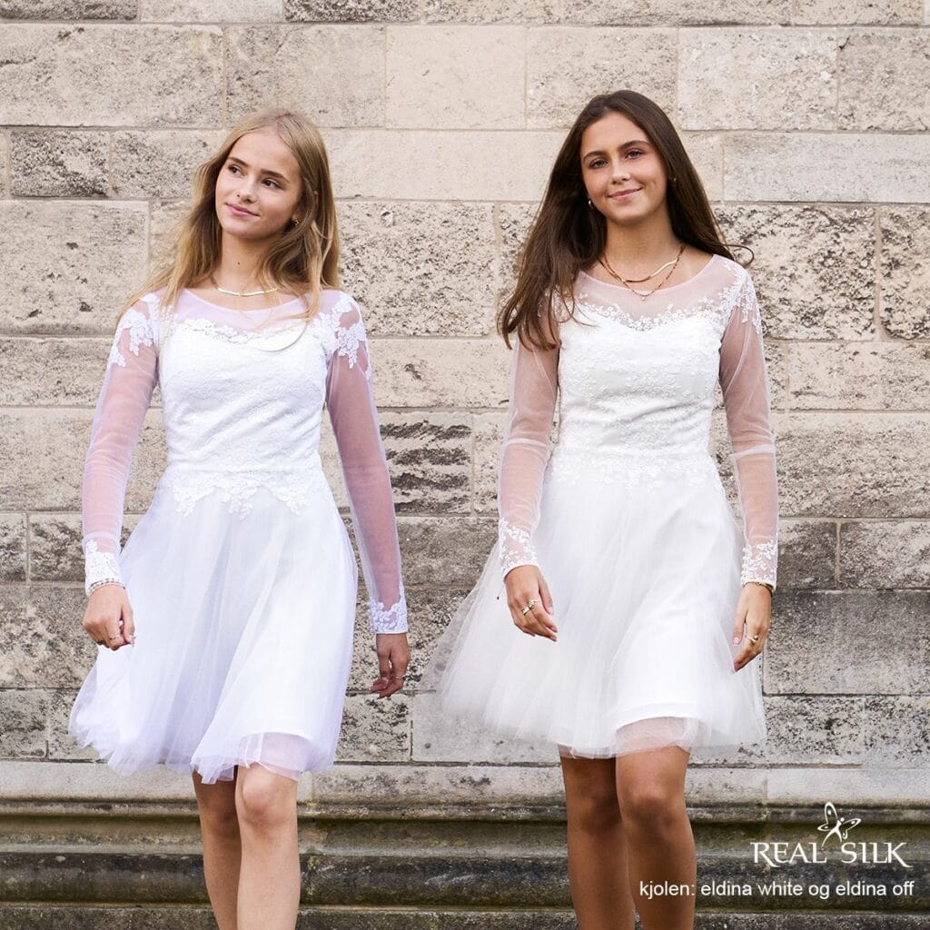 Realsilk konfirmationskjole 2025. Model Eldina White & Off-white