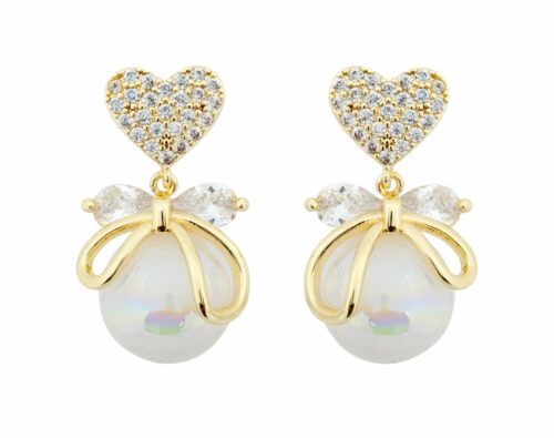 G. Westerleigh. ERPE5B. Øreringe med Cubic Zirconia krystaller og en stor blush farvet perle i guldbelagt fatning.