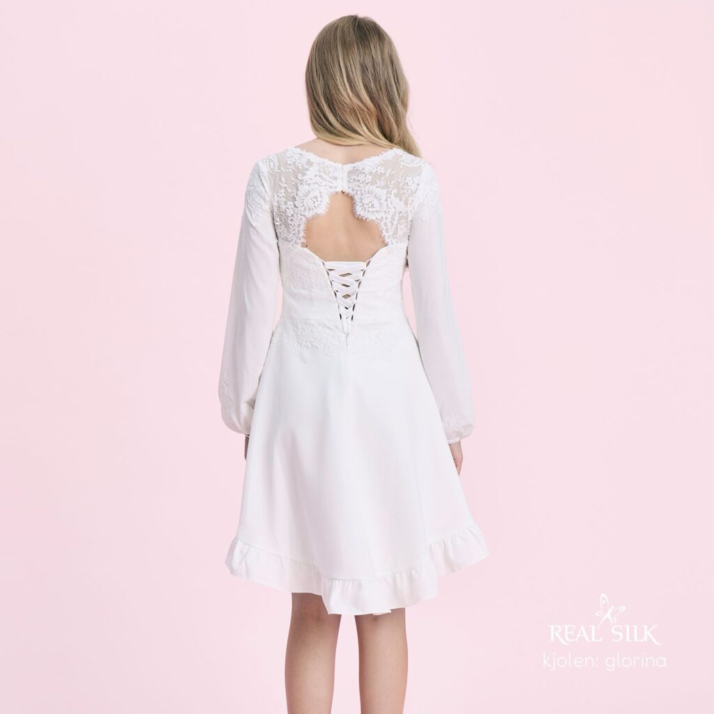 Realsilk konfirmationskjole 2026. Model Glorina - ryg